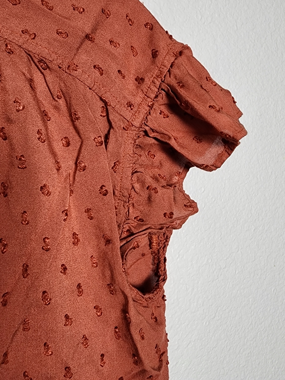 LOFT Rust Ruffle-Trim Button-Front Cap-Sleeve Blouse - Picture 7 of 8
